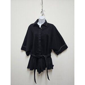 Black romper  Long Sleeve Shirt Romper by Indikah